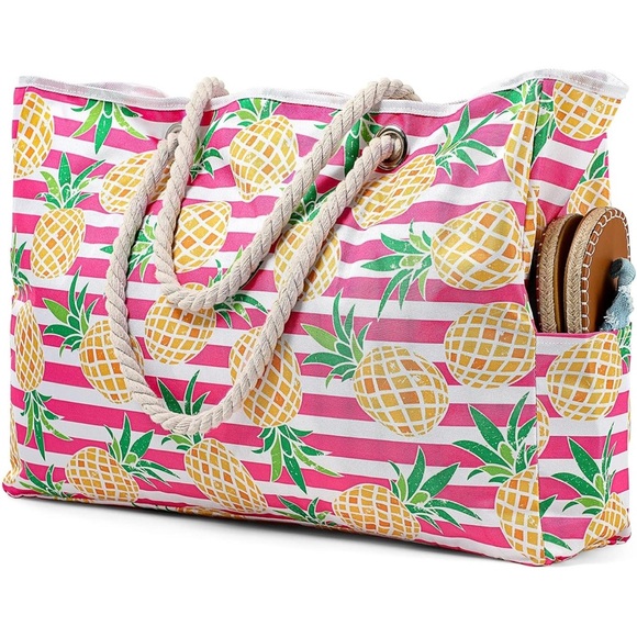 Handbags - Pineapple Print beach Tote Bag